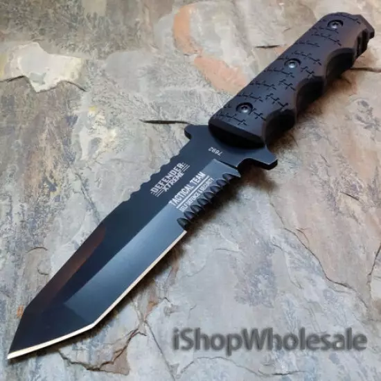 9" Black Fixed Blade Full Tang Tactical Survival Bowie Tanto Knife with SHEATH