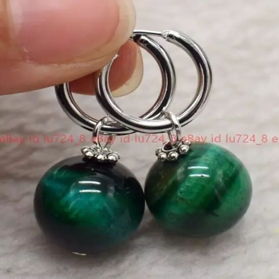 8/10/12mm Natural Multicolor Gemstone Round Beads Silver Leverback Earrings