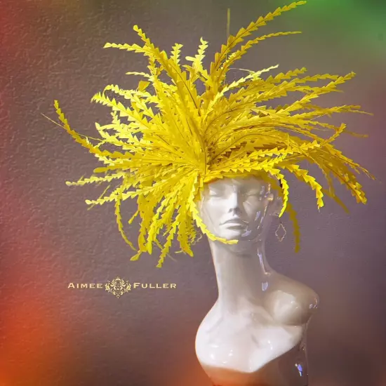 Aimee Fuller Kentucky Derby Fascinator Big Hat Rainbow Yellow Red Royal Ascot