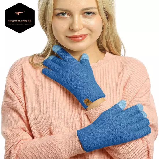 Guantes De Invierno De Lana De Punto Trenzado Termico Pantalla Táctil Para Mujer