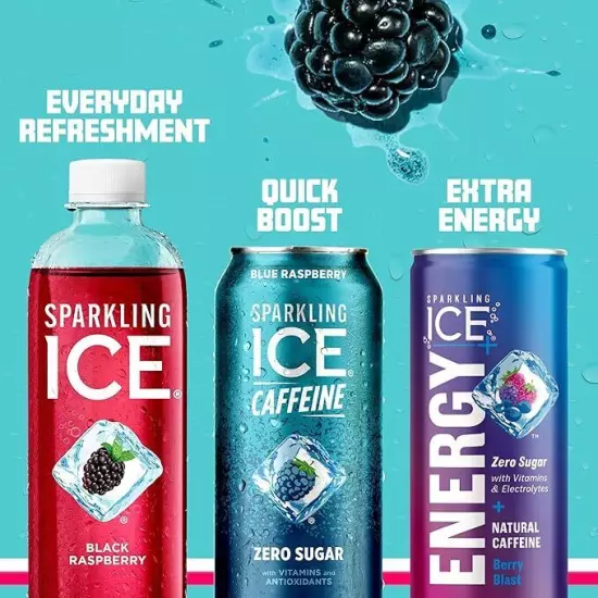 Sparkling Ice +Caffeine Blue Raspberry Sparkling Water, with Antioxidants and Vi