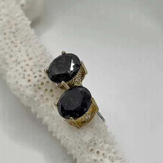 Gold Black Swarovski Crystal Post Earrings