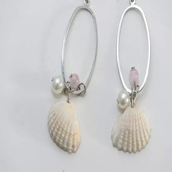 Silver tone "This too shell pass" faux pearl pink tiger's eye beads earrings