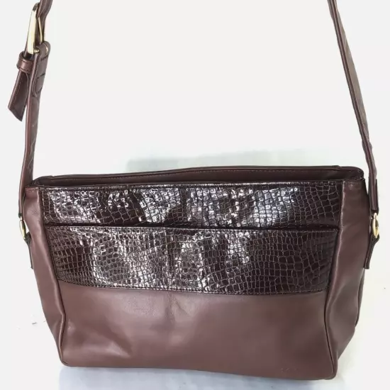 Vintage SAS Brown LEATHER CROSSBODY w/ Croc Trim Shoulder Bag, San Antonio