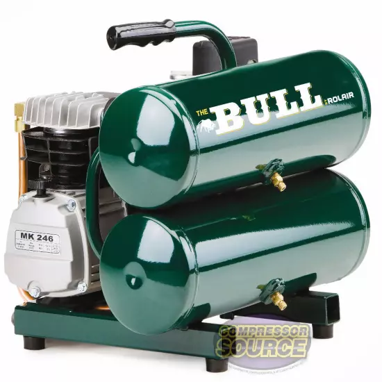 Hand Carry Portable Dual Tank 2 HP Rolair Bull Air Compressor Single Stage New