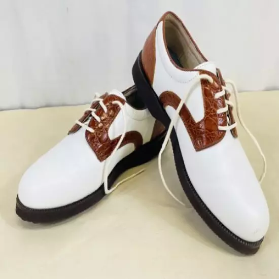 Aqua Tags Women's White Brown Leather Golf Shoes Duster Size 8M W