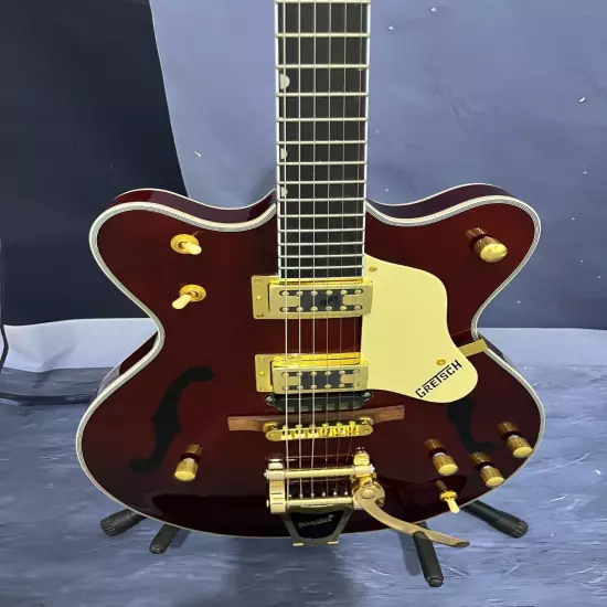 hot sale electric guitar brown color semi-hollow body Jazz gold hardware