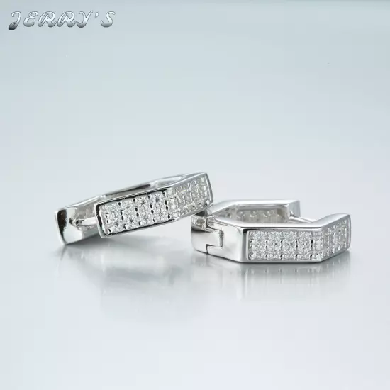 Mens Real 925 Sterling Silver Moissanite Hexagon Hip Hop Huggie Hoop Earrings