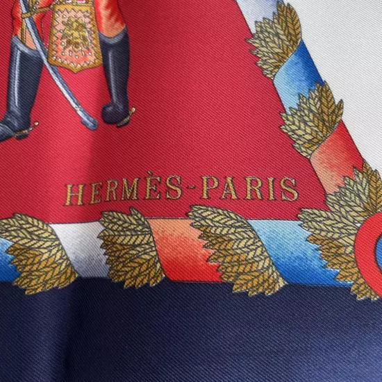 HERMÈS Scarf Carres 90 Red White Silk Horse Knight Pattern Women France