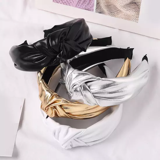 Women PU Leather Wide Headband Hairband Girls Hair Hoop Solid Accessory*