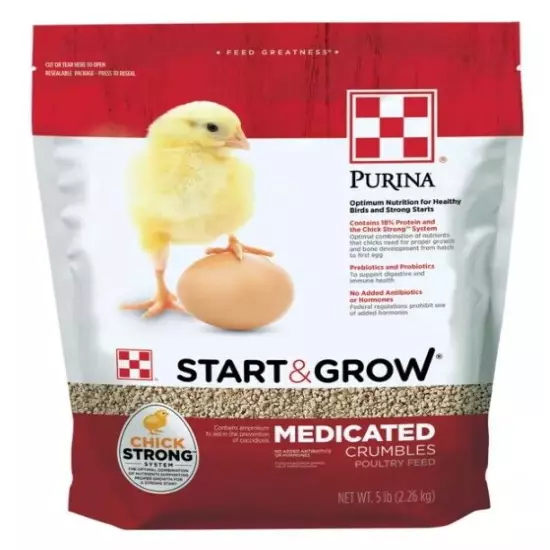 Purina Start and Grow Medicated Crumbles Poultry Feed 5, 25 or 50 LBS