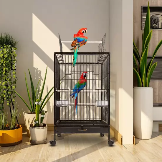 30.31in Iron Bird Cage Stand Wide Top Opening Large Cage For Parrot Parakeets US