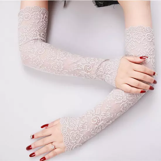 Long Fingerless Women Sexy Lace Gloves Ladies Fishnet Sunscreen Mesh USA