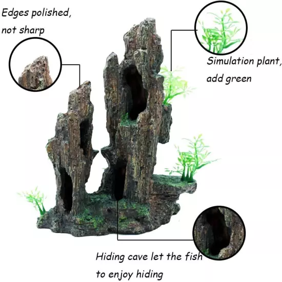 Tfwadmx Aquarium Mountain View Moss Tree Rock Cave 10.5*8.5*4.5 inch, green 