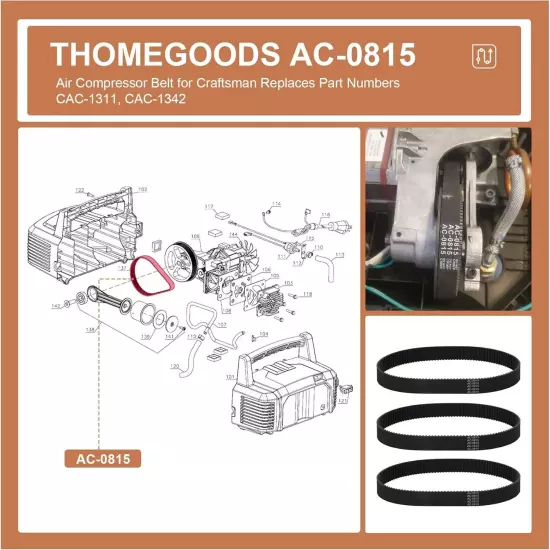 Air Compressor Belt for Dewalt Devilbiss Porter Cable Makita Sears 3 Pack