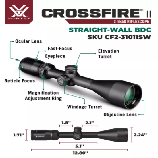 Vortex Optics Crossfire II 3-9x50 Straight-Wall Riflescope and Wearable4U Bundle