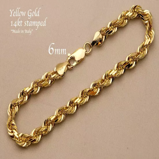 14k Solid Yellow Gold Rope Chain Necklace Bracelet 1mm-10mm Men Women Sz 7"-30"