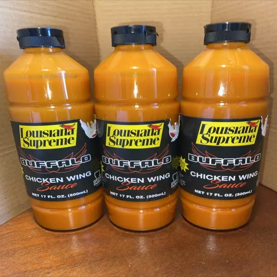 3- Louisiana Supreme BUFFALO Chicken Wing Sauce Certified Cajun Cayenne pepper