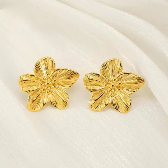 Chic Gold Petal Drop Stud Earrings