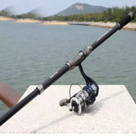 Carbon Fiber Fishing Rod Pole Spinning Rock Telescopic Super Hard Portable Black