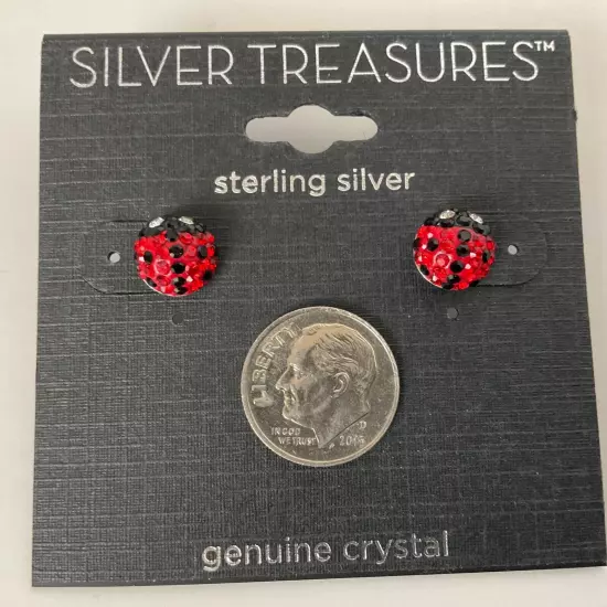 Ladybug Petite Earrings Sterling Silver & Crystal Post Nature Insect