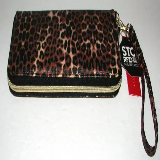 KELLY & KATIE Leopard Zip-Around Clutch Wallet Wristlet NWT 