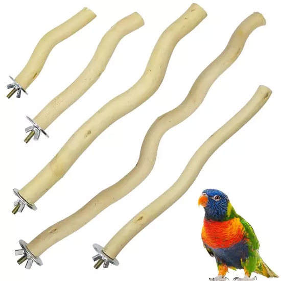 Woohome 5 PCS Natural Wood Perches in Curved Shape for Parrot, Wooden Bird Pa...