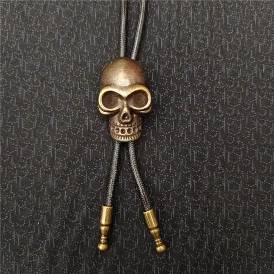 Mens BOLOTie Vintage Bronze Skull Necklace Wedding Alloy Wax Rope Western Cowboy