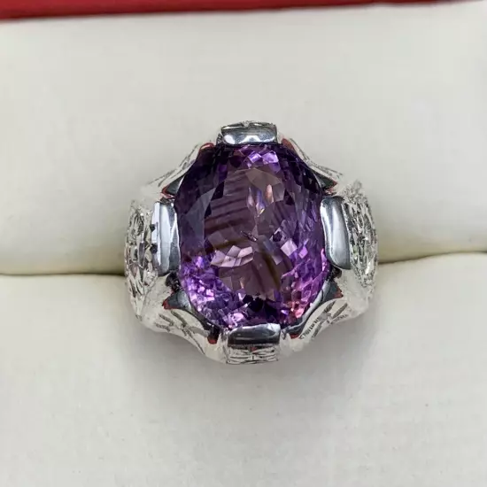 Natural Amethyst Ring, Man Amethyst Purple Gemstone Ring, 925 Sterling Silver