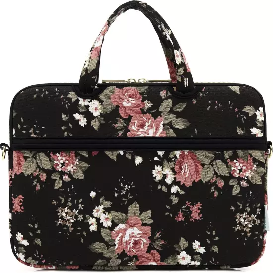 Black Rose Pattern Water-Resistant Laptop Shoulder Messenger Bag