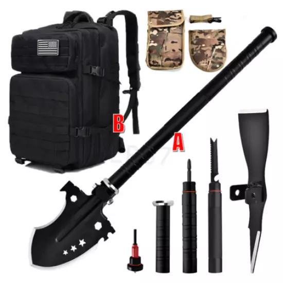 Military Folding Shovel w/Pick Camping Backpack Survival Spade Entrenching Tool