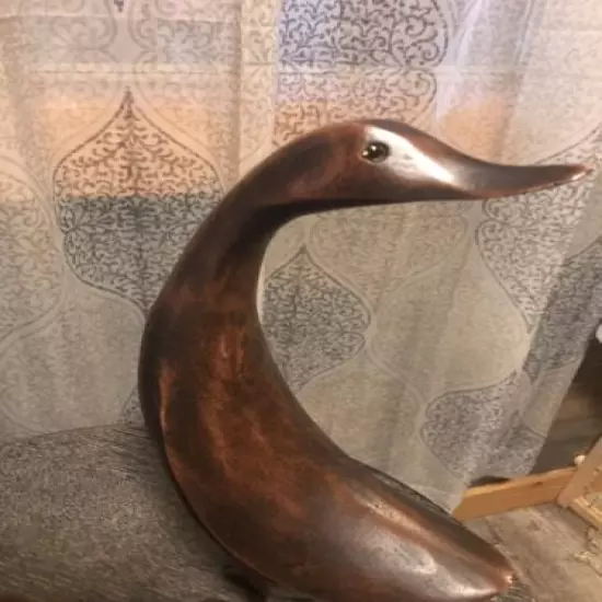 Vintage 1960 hand carved wood bird and a hand carved duck glass eyes