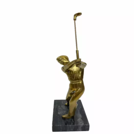 Vintage Golfer Statue Trophy BRASS with Marble Base - 10.5" height