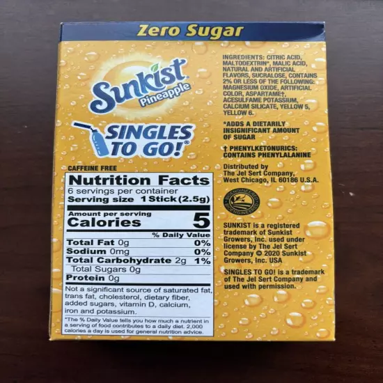 Sunkist Pineapple Sugar Free Drink Mix Singles to go