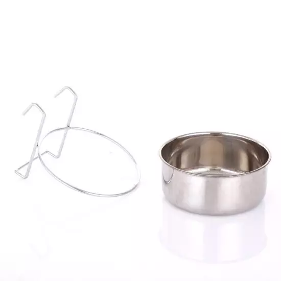 Stainless Steel Feeding Feeder Food Water Bowl + Hook For Pet Bird Parrot Cage