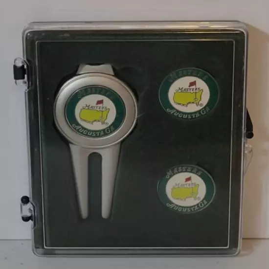 VTG 1990's Masters Augusta Georgia Divot Tool and Two Ball Markers Plastic Case