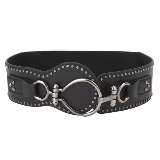 S-2XL Punk Goth Studded Round Buckle Dress Belts Women Wide Elastic Cinch Belt