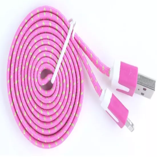 10-foot USB Cable Flat Braided For iPhone 14, 13, 12, X, 8,7,6,5. 10 colors. 001