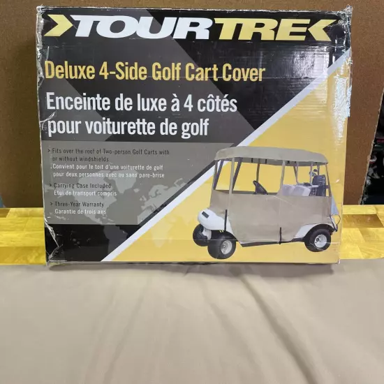 TourTrek 4 Sided Deluxe Golf Cart Cover Waterproof Tan With Bag Heavy Duty NEW