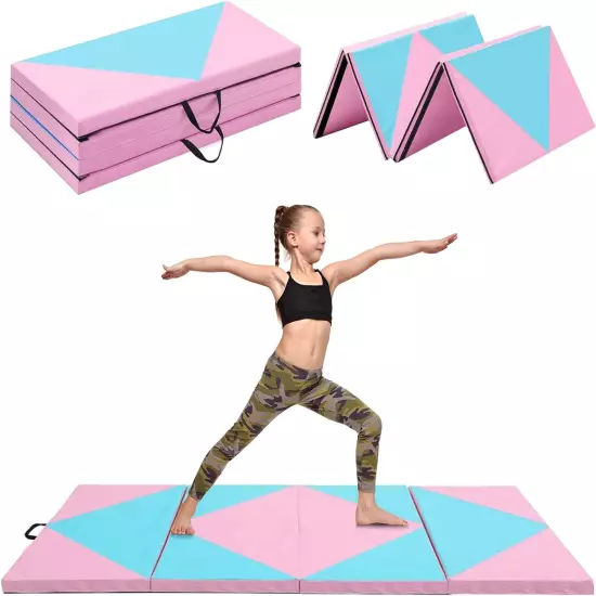 Folding Gymnastics Exercise Mats, 8’X4’X2” Thick Gymnastics Tumbling Mats, Light