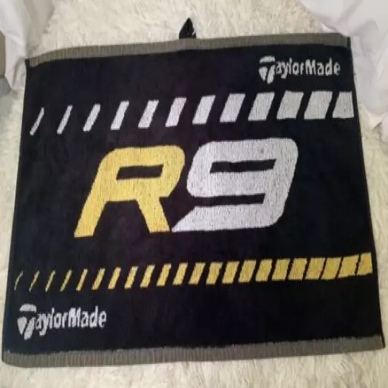 TaylorMade R9 Golf Players Towel 36Lx19W Black Yellow White 100% Cotton