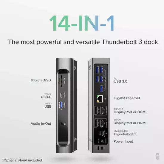 Plugable TBT3-UDZ 4K HDMI and DisplayPort, 96W Laptop Charging Docking Station