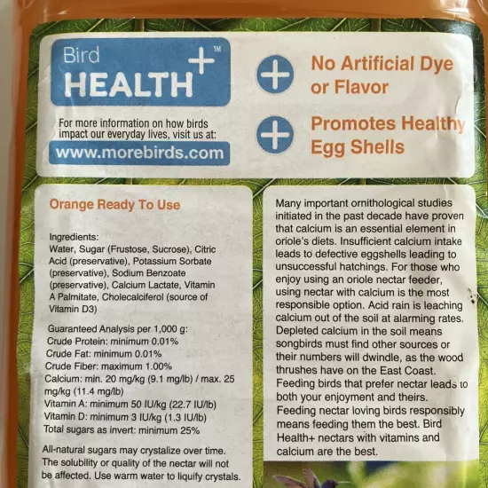 64FL OZ More Birds Health Plus Ready To Use Oriole Nectar Natural Orange