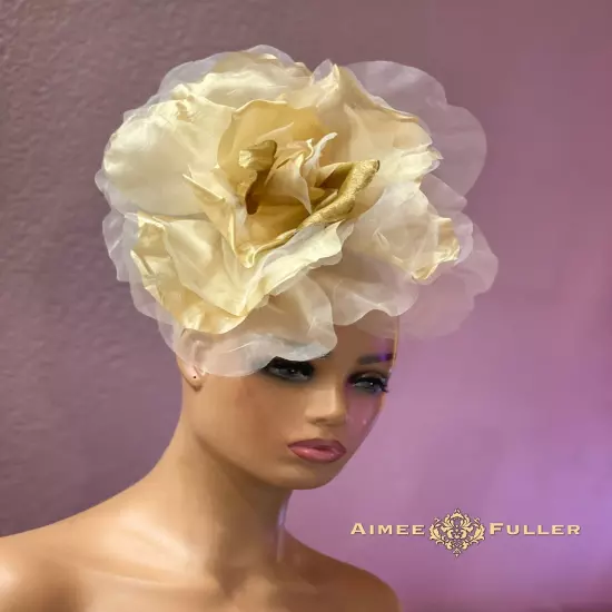 Champagne Yellow Rose Kentucky Derby Fascinator Bridal Flower Royal Ascot Hat