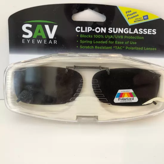 SAV Eyewear Clip on Sunglasses - Blocks 100% UVA/UVB Protection ~ Rectangle NEW