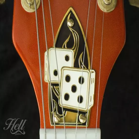 "BLAZING DICE" Brass Truss Rod Cover (Gold). Fits most Gretsch® style guitars.