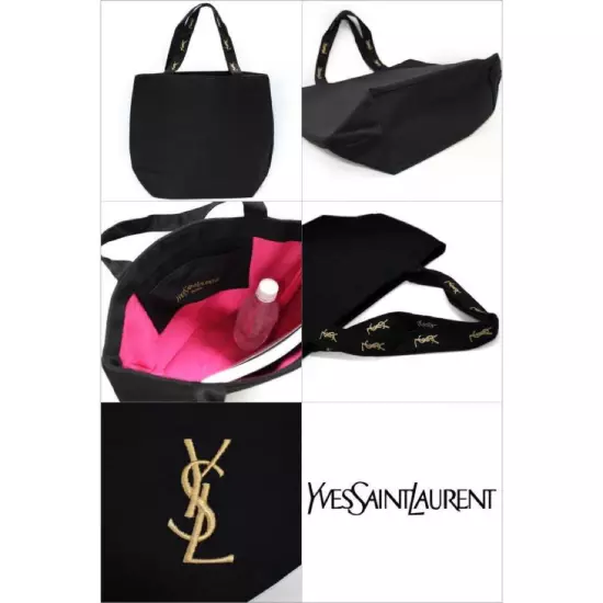 Yves Saint Laurent Parfums Novelty Tote Bag Black Gold YSL Embroidery Logo