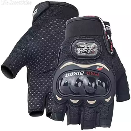 Pro-Biker Half Finger Motorcycle Gloves Motorbike Racing Protective Gear Black