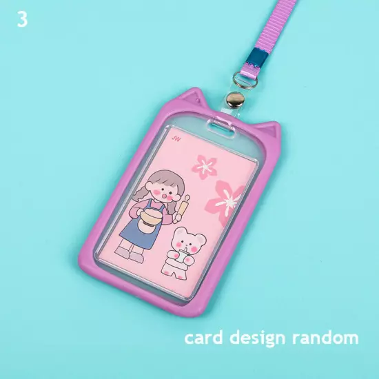 Cute Cat Ear ID Card Holder Retractable Reel Lanyard Credit Cover Case Kids Gift