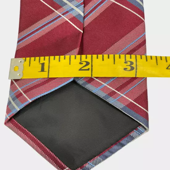 Croft & Barrow Red Blue Striped Plaid Repp Silk Blend Necktie Tie 3.8" x 58"